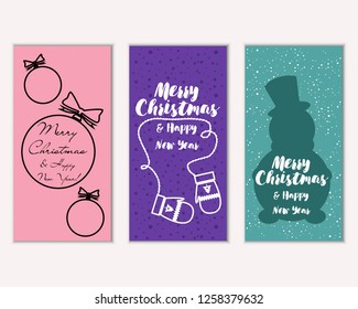 Vector illustration of Merry Christmas and Happy New Year greeting cards