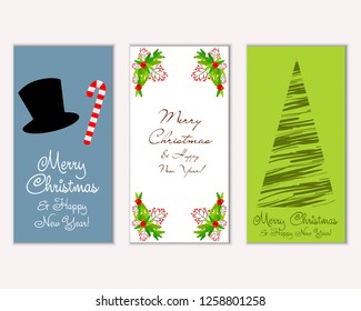 Vector illustration of Merry Christmas and Happy New Year greeting cards