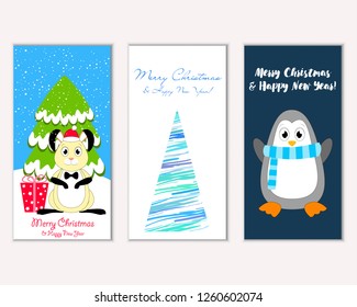 Vector illustration of Merry Christmas and Happy New Year greeting cards
