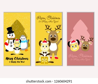 Vector illustration of Merry Christmas and Happy New Year greeting cards