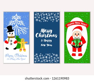 Vector illustration of Merry Christmas and Happy New Year greeting cards
