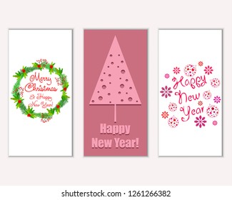 Vector illustration of Merry Christmas and Happy New Year greeting cards
