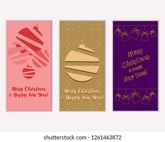 Vector illustration of Merry Christmas and Happy New Year greeting cards