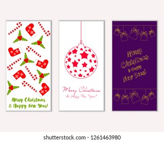 Vector illustration of Merry Christmas and Happy New Year greeting cards