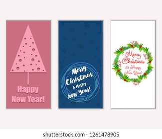 Vector illustration of Merry Christmas and Happy New Year greeting cards