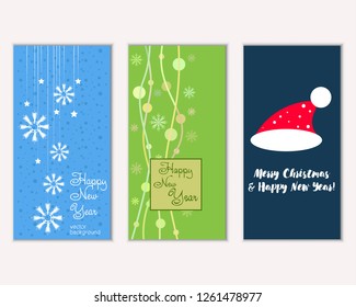 Vector illustration of Merry Christmas and Happy New Year greeting cards