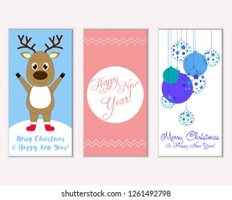 Vector illustration of Merry Christmas and Happy New Year greeting cards