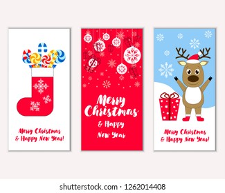 Vector illustration of Merry Christmas and Happy New Year greeting cards