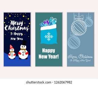Vector illustration of Merry Christmas and Happy New Year greeting cards