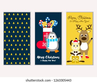 Vector illustration of Merry Christmas and Happy New Year greeting cards