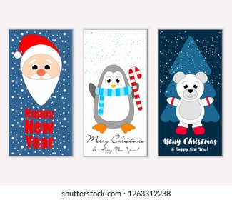 Vector illustration of Merry Christmas and Happy New Year greeting cards