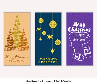 Vector illustration of Merry Christmas and Happy New Year greeting cards