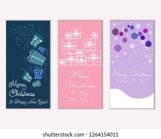Vector illustration of Merry Christmas and Happy New Year greeting cards