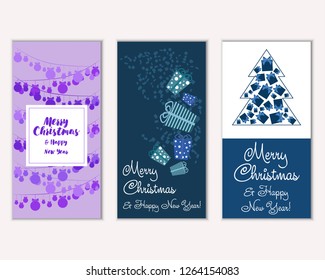 Vector illustration of Merry Christmas and Happy New Year greeting cards