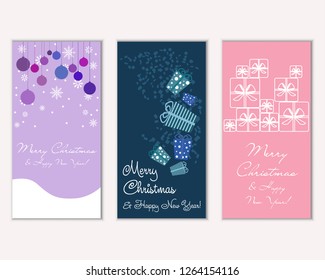 Vector illustration of Merry Christmas and Happy New Year greeting cards