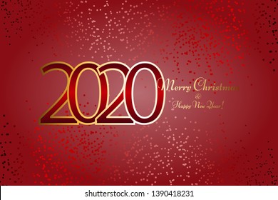 vector illustration of Merry Christmas and Happy New Year 2020! Stars - sparkles on a red background.