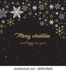 
Vector illustration merry christmas and happy new year. Christmas background with golden snowflakes.Greeting card.