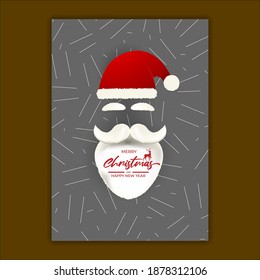 Vector illustration of Merry Christmas and Happy New Year concept greeting card with santa claus face. Happy holiday wishes.