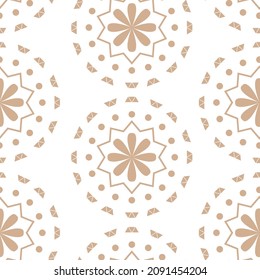 Vector illustration. Merry Christmas and Happy New Year seamless pattern. Lace background with round abstract snowflakes. Perforated bright patterns Papel Picado pattern.