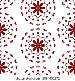 Vector illustration. Merry Christmas and Happy New Year seamless pattern. Lace background with round abstract snowflakes. Perforated bright patterns Papel Picado pattern.