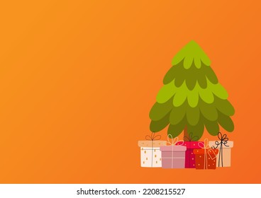  Vector illustration Merry christmas and happy new year holiday decoration .Christmas tree, gift box