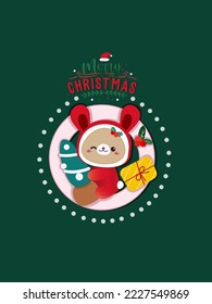 Vector illustration merry christmas and happy new year card elements pattern on green background, Craft design.
