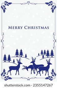Vector illustration of Merry Christmas and Happy Holidays cards with New Year tree, reindeers, snowflakes, floral frames and backgrounds design. Modern universal artistic templates.social media,church