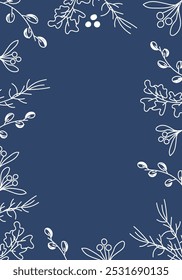 Vector illustration. Merry Christmas and Happy New Year floral background, copy space for your text. Rustic template for Christmas cards, wedding invitations, party invitation. Hand drawn sketch.