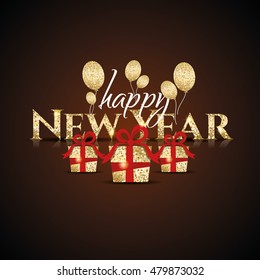 vector illustration. Merry Christmas and Happy New Year 2017.golden Christmas gifts with text New Year and balloons. graphic element design for design of gift cards and holiday flyers, calendars.