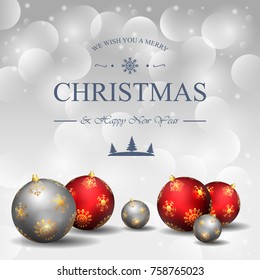 Vector illustration of Merry Christmas and happy new year background with red and silver ball