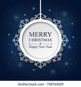 Vector illustration of Merry christmas and happy new year background with hanging round paper