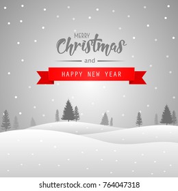 Vector illustration of Merry christmas and happy new year greeting card with red ribbon