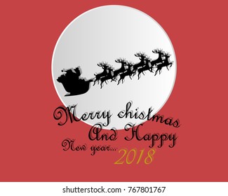 Vector illustration of Merry Christmas and Happy New Year. Christmas greeting card. Illustration of Santa Claus is coming on the sky. red Xmas background. 