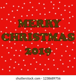 Vector illustration.  Merry Christmas. Inscription on a red background with snowflakes
