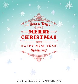 Vector illustration of Merry Christmas Landscape. Vintage Retro Typography Lettering Design Greeting Card . Happy New Year Happy Holidays 