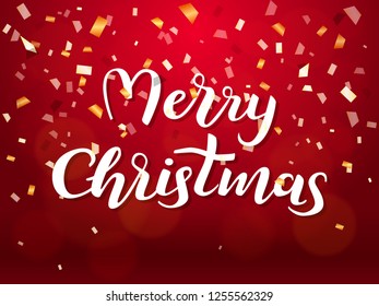 Vector illustration. Merry Christmas lettering. Confetti background.