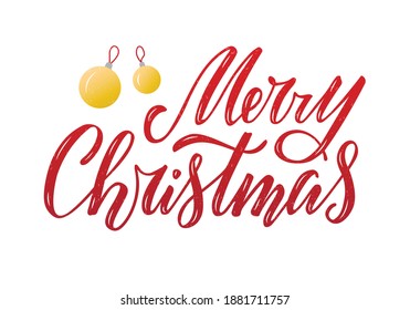 Vector illustration of merry christmas lettering for banner, poster, greeting card, sign board, souvenirs, stickers, clothes, design. Handwritten calligraphic text for web or print