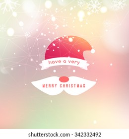 Vector illustration of Merry Christmas  Lettering Design Greeting Card with flat santa hat on Bokeh background.