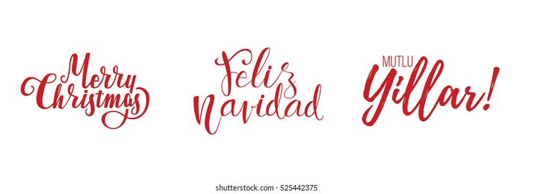 vector illustration. Merry Christmas lettering. mutlu yillar -Turkish translation: Happy New Year 2017.  feliz navidad - translated from Spanish: Merry Christmas.