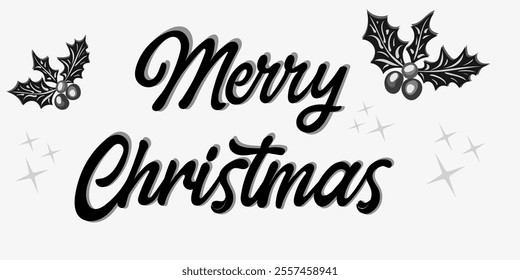 
Vector illustration Merry Christmas  made with a variant shape lettering with holly leaves. The design customization and adaptation to color palettes and layouts. For creating custom festive material