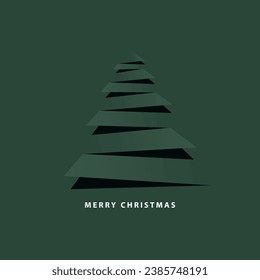 Vector illustration Merry Christmas modern design in paper cut style with Christmas tree, gift, pine branches on green background. Christmas card, poster, holiday cover or banner.