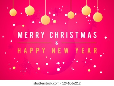 Vector Illustration Merry Christmas and New Year Card Typographical on shiny Xmas background with winter elements with snowflakes, light, stars.