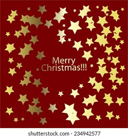 Vector illustration of Merry Christmas! Red background. Golden stars.