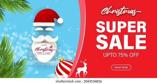 Vector illustration of Merry Christmas sale banner, shop now, Christmas sale template for webs