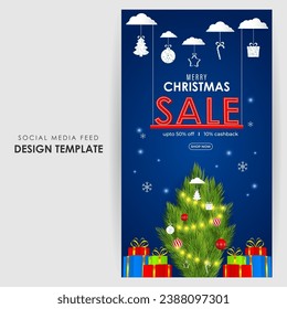 Vector illustration of Merry Christmas Sale social media feed template