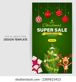 Vector illustration of Merry Christmas Sale social media feed template