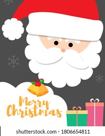 Vector illustration of Merry Christmas, santa claus, santa face, happy new year, christmas greeting, snowflakes, gifts, gingle bells, stars, decoration, holiday poster, banner.