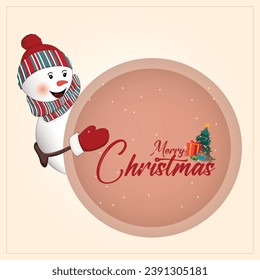 Vector illustration Merry Christmas with snowman Post Template