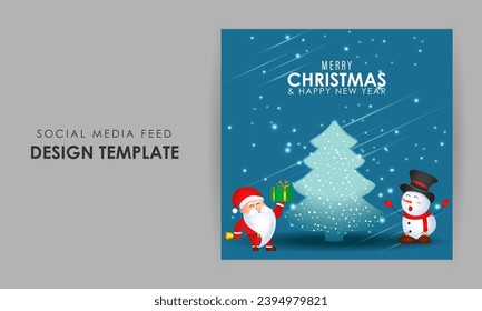 Vector illustration of Merry Christmas social media feed set template