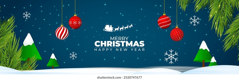 Vector illustration of Merry Christmas social media feed template